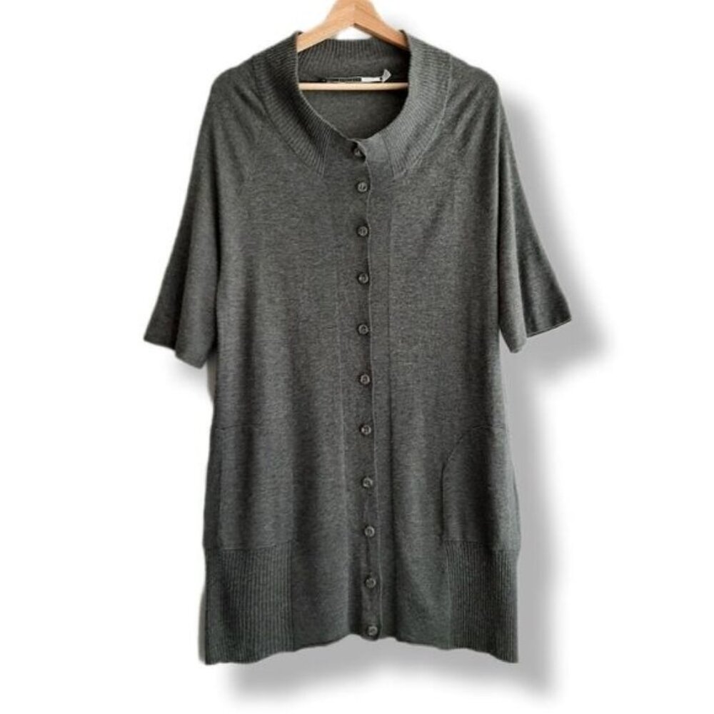 SPORTMAX CODE Short Sleeve Button Down Long Cardigan Grey Sz M